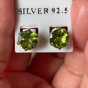 NWT Natural Peridot 7.6mm Each Gemstone (3ctw total) Stud Earrings 925 Silver